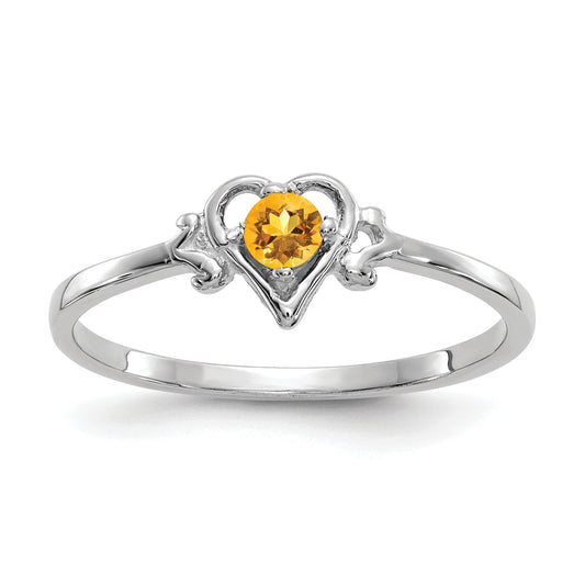 10K White Gold 10K Citrine Birthstone Heart Ring