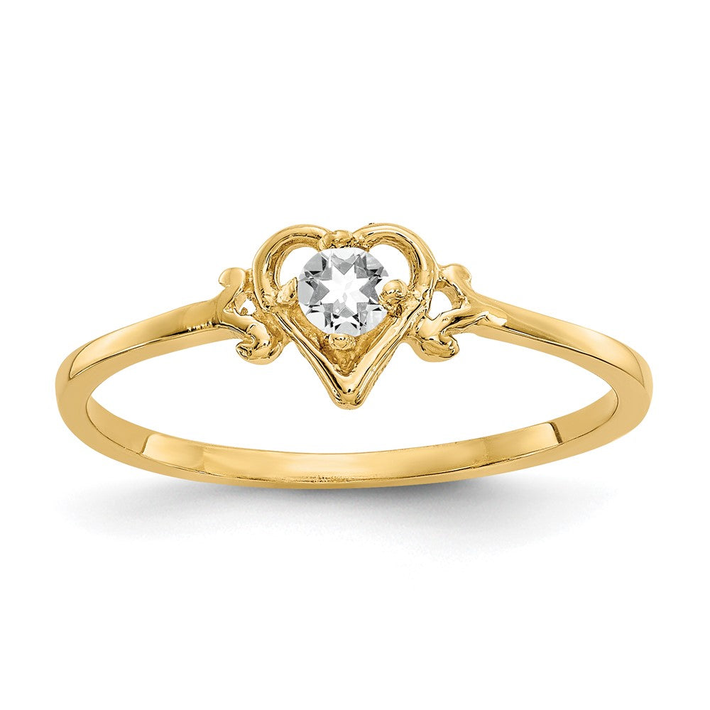 10K Yellow Gold 10K White Topaz Birthstone Heart Ring