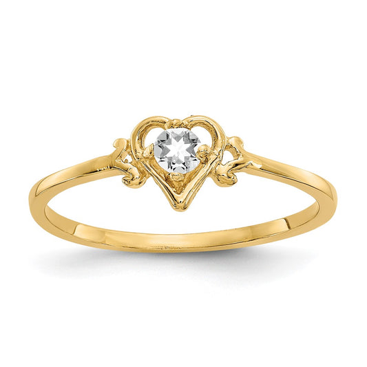 10K Yellow Gold 10K White Topaz Birthstone Heart Ring