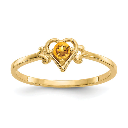 10K Yellow Gold 10K Citrine Birthstone Heart Ring