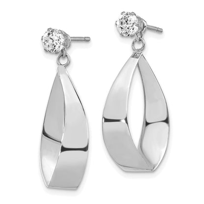 14k White Gold Polished Oval Dangle with CZ Stud Earring Jackets