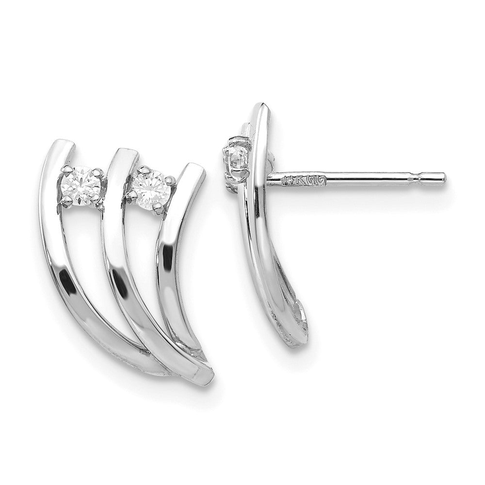 14k White Gold White Polished Fancy CZ Post Earrings