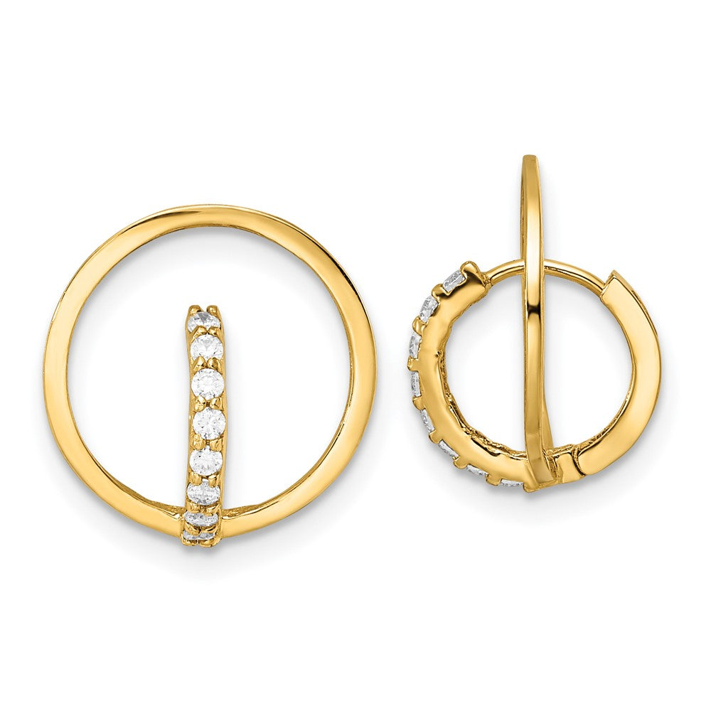 14K Yellow Gold Polished Cz Circle Huggie Hoop Earrings