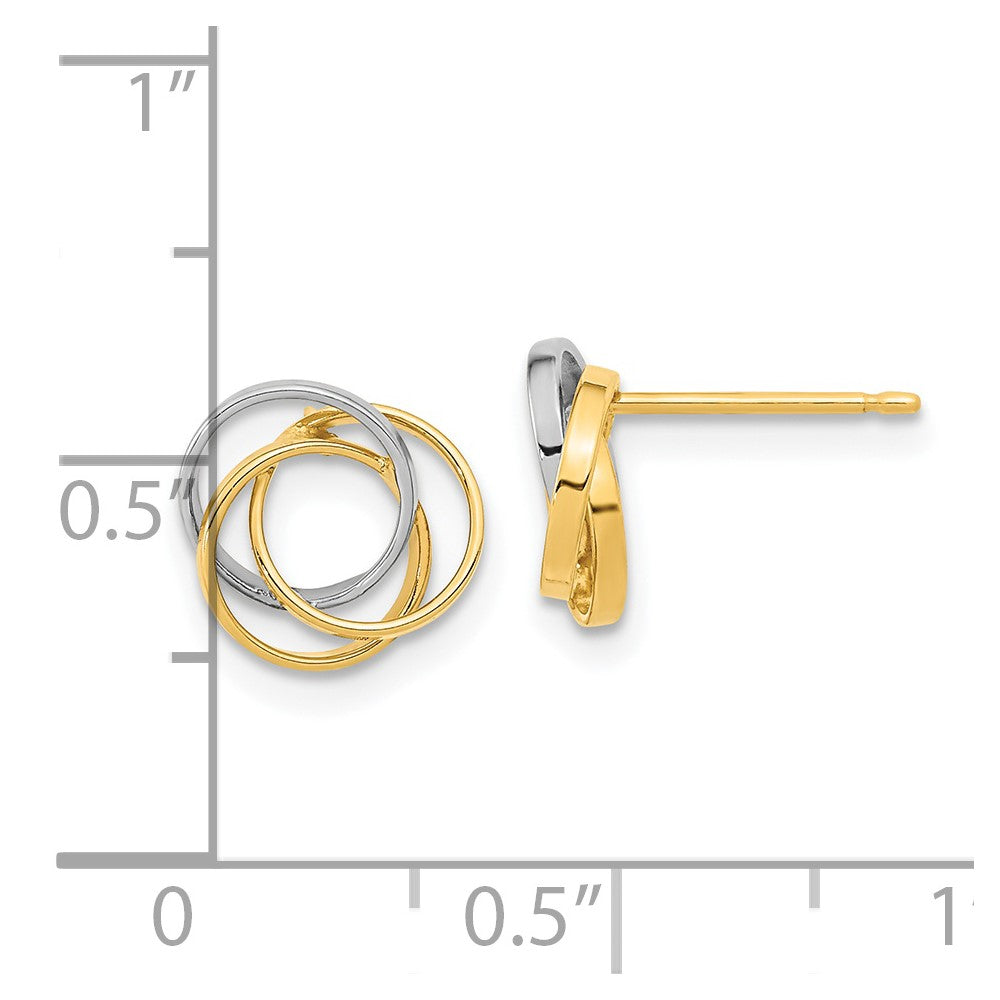 14k Yellow & Rhodium Gold Gold and White Rhodium Polished Three Circle Post earrings