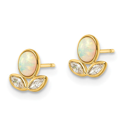 14K Yellow Gold Cz & Created Opal Post Earrings