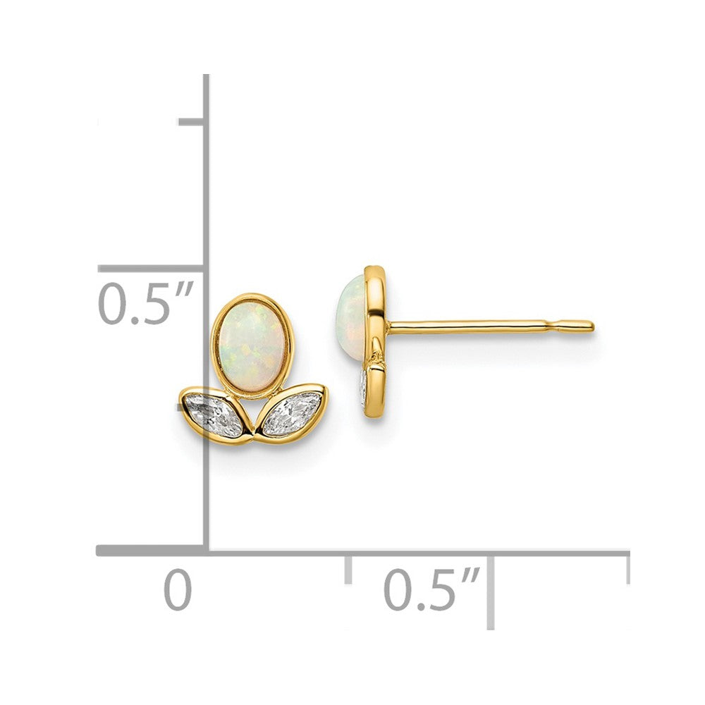 14K Yellow Gold Cz & Created Opal Post Earrings