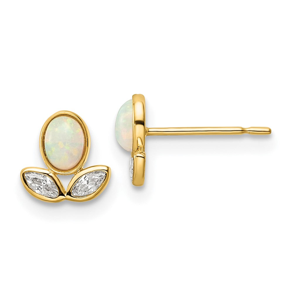 14K Yellow Gold Cz & Created Opal Post Earrings