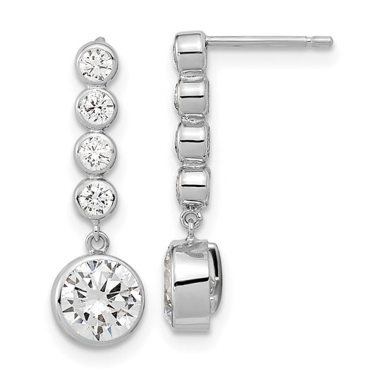 14k White Gold CZ Post Dangle Earrings