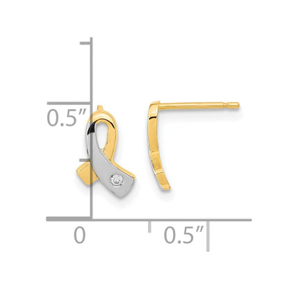 14K Yellow & Rhodium Gold White Cz Awareness Post Earrings