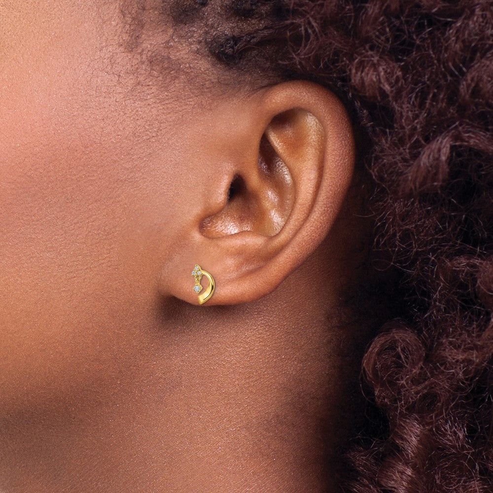 14K Yellow Gold Cz Post Earrings