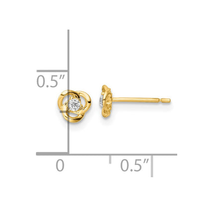 14K Yellow Gold Polished Cz Flower Post Earrings