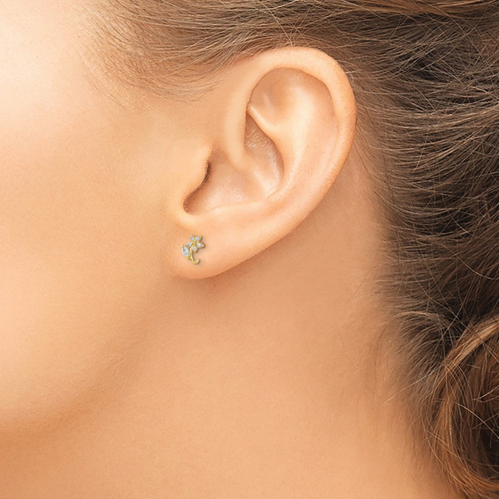 14K Yellow Gold Polished Flower Cz Post Earrings