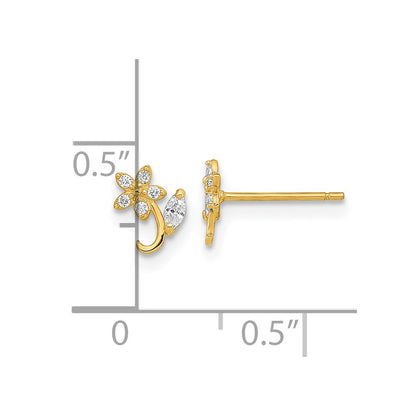 14K Yellow Gold Polished Flower Cz Post Earrings