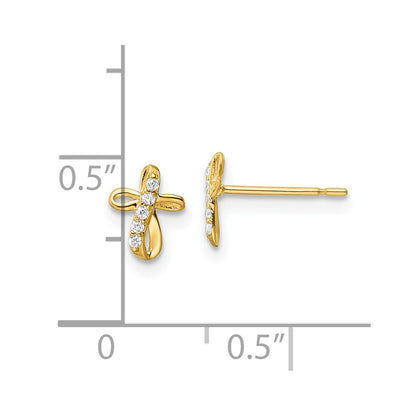 14K Yellow Gold Cz Cross Post Earrings