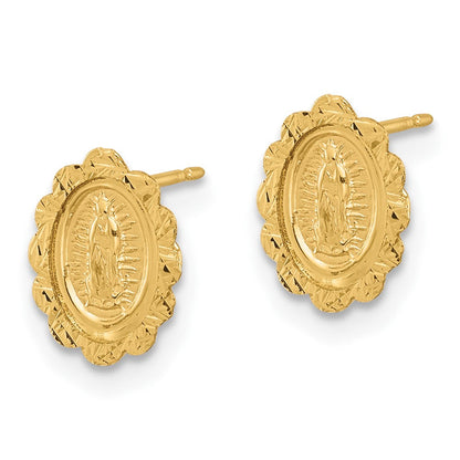 14K Yellow Gold Diamond Cut Miraculous Medal Post Earrings
