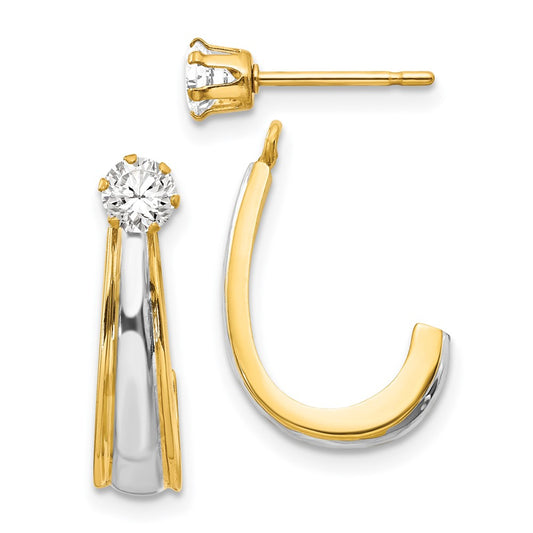14k Yellow & Rhodium Gold & Rhodium J-Hoop with CZ Stud Earring Jackets