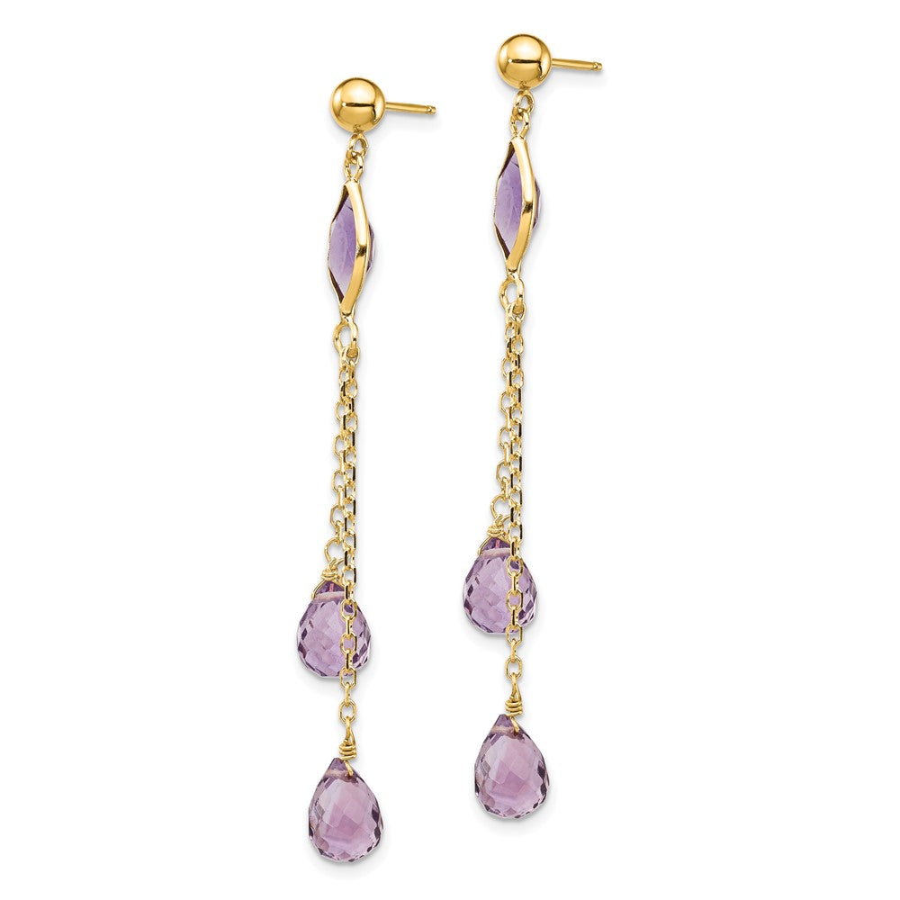 14K Yellow Gold Amethyst Post Dangle Earrings