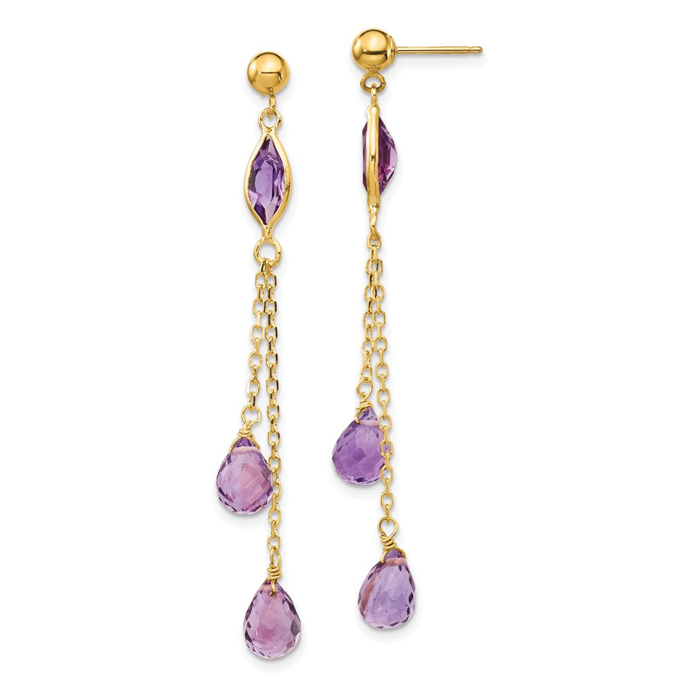 14K Yellow Gold Amethyst Post Dangle Earrings