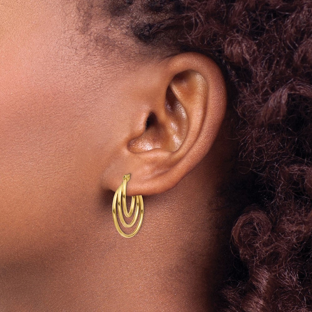 14K Yellow Gold Triple Hoop Earrings