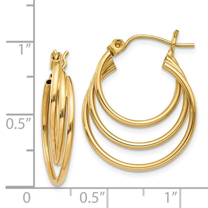 14K Yellow Gold Triple Hoop Earrings