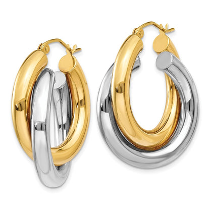 14K Two Tone Polished Double Tube Hoop Earrings