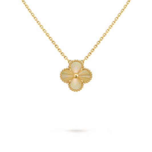 Clover Floral Alhambra Vintage Style Pendant in Solid 10K/14K/18K Yellow Gold Malachite/Pearl/Black Onyx/Carnelian Gemstone