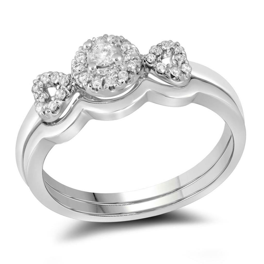 14k White Gold Round Diamond Bridal Wedding Ring Set 1/4 Cttw