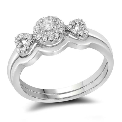 14k White Gold Round Diamond Bridal Wedding Ring Set 1/4 Cttw
