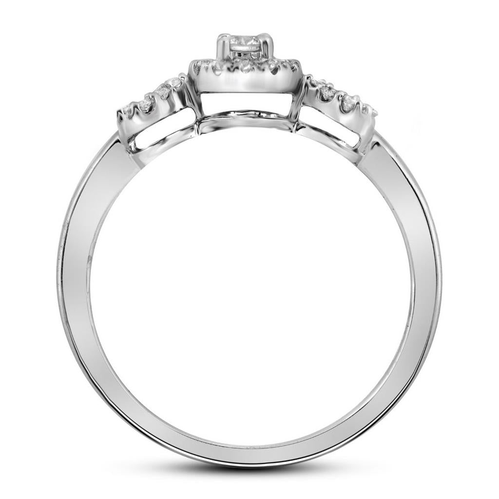 14k White Gold Round Diamond Bridal Wedding Ring Set 1/4 Cttw