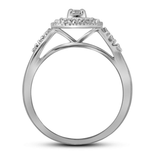 14k White Gold Round Diamond Bridal Wedding Ring Set 1/3 Cttw