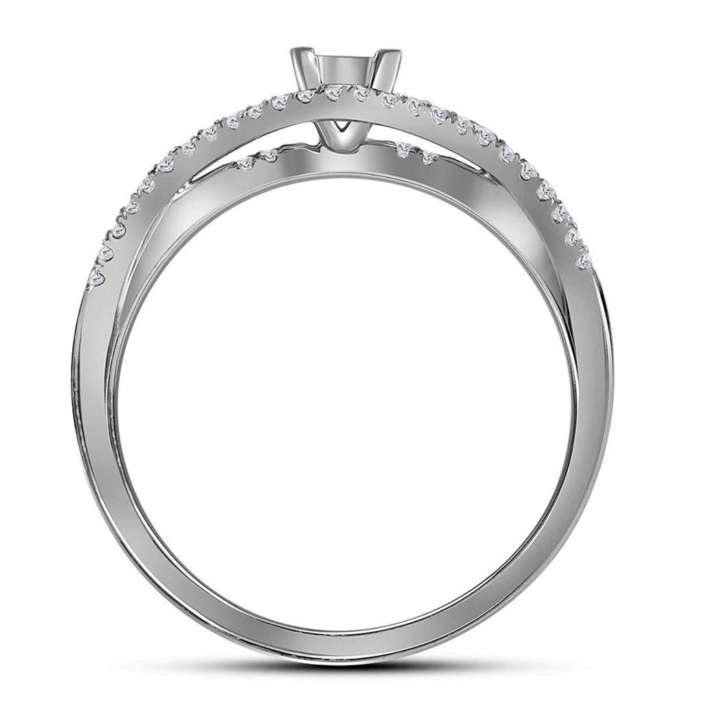 14k White Gold Princess Diamond Bridal Wedding Ring Set 1/2 Cttw