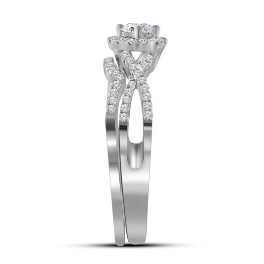 14k White Gold Round Diamond Twist Bridal Wedding Ring Set 1/2 Cttw (Certified)