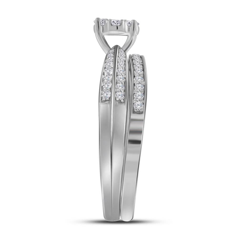 14k White Gold Round Diamond Cluster Bridal Wedding Ring Set 1/2 Cttw