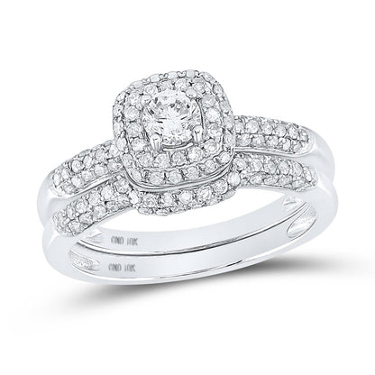 14k White Gold Round Diamond Bridal Wedding Ring Set 3/4 Cttw