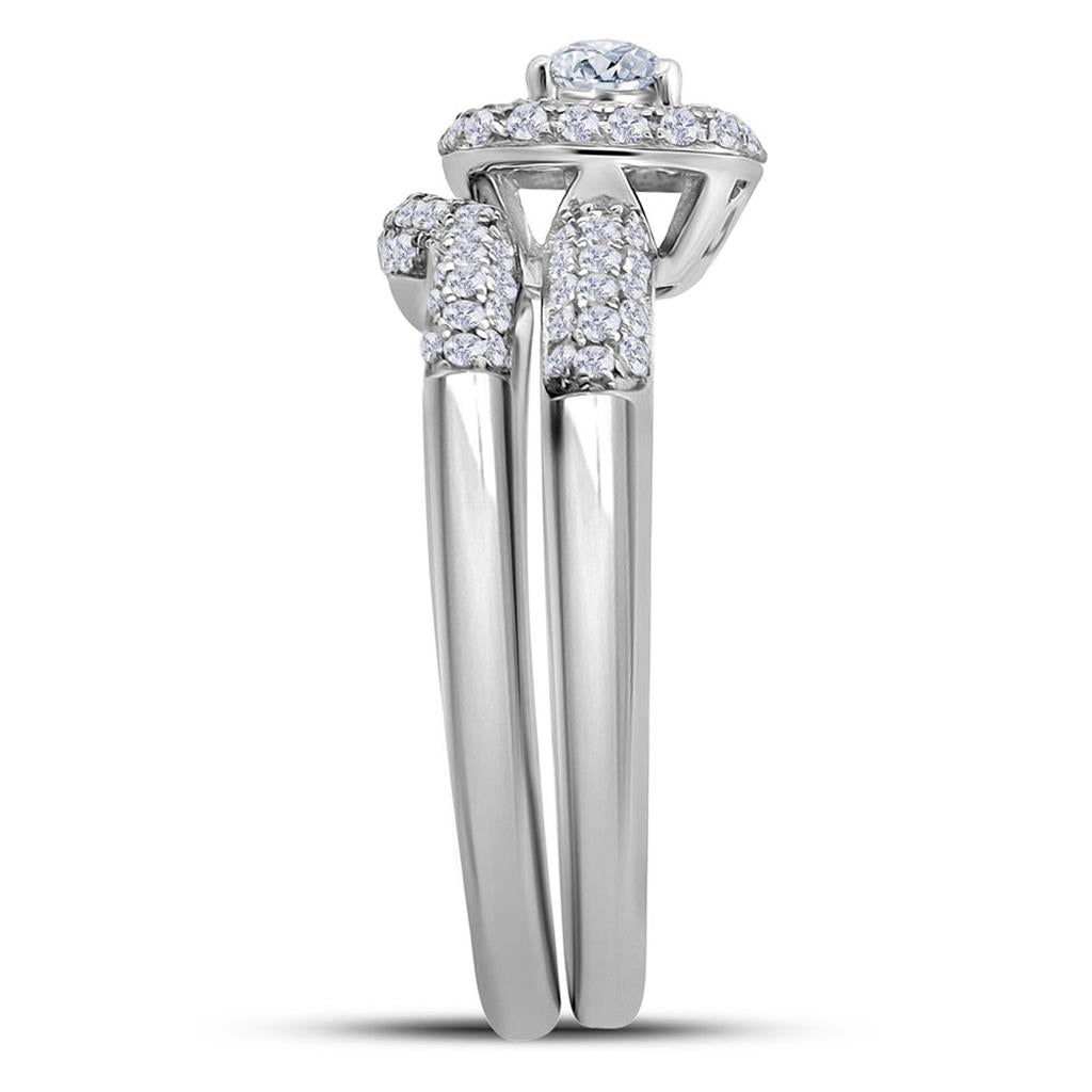 14k White Gold Round Diamond Bridal Wedding Ring Set 3/4 Cttw