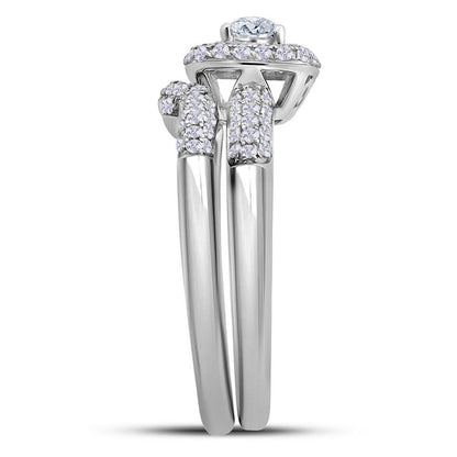 14k White Gold Round Diamond Bridal Wedding Ring Set 3/4 Cttw
