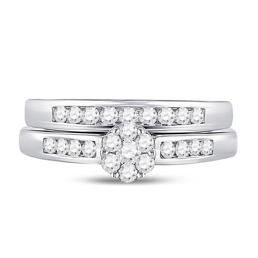 14k White Gold Round Diamond Bridal Wedding Ring Set 1/2 Cttw