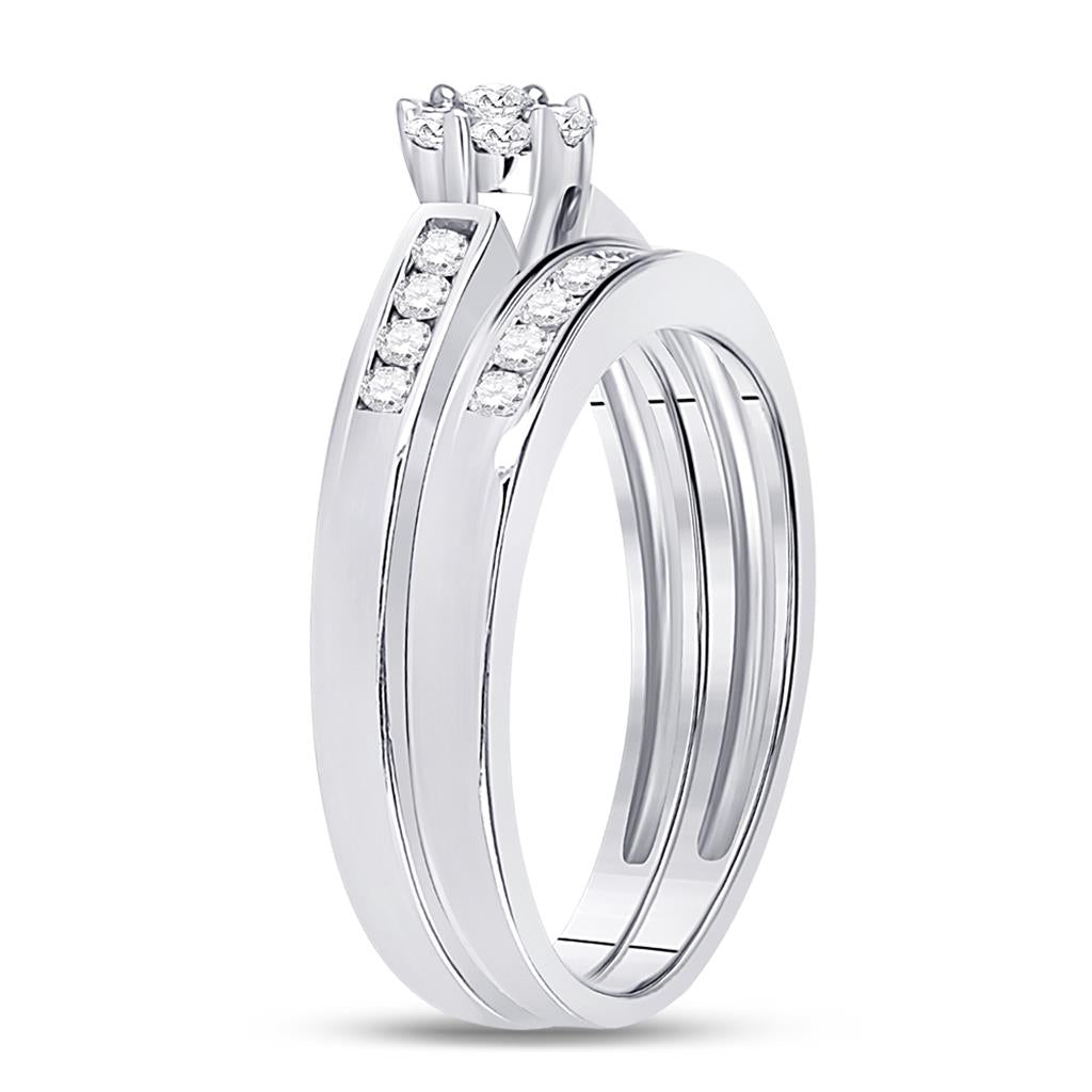 14k White Gold Round Diamond Bridal Wedding Ring Set 1/2 Cttw