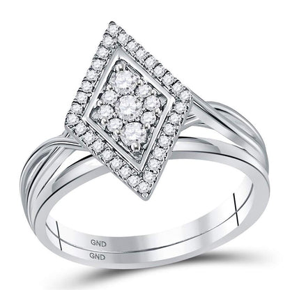 14k White Gold Round Diamond Bridal Wedding Ring Set 1/3 Cttw