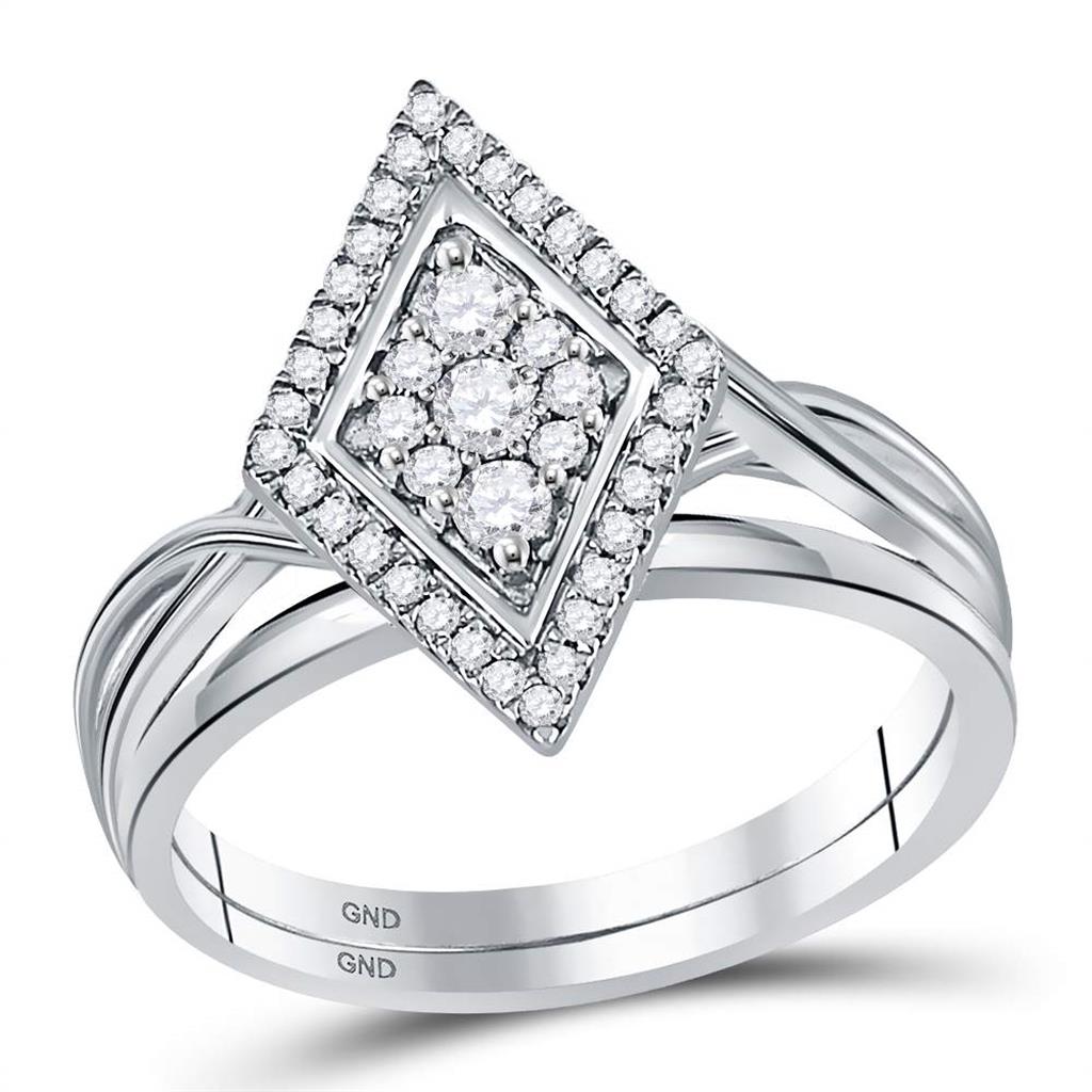 14k White Gold Round Diamond Bridal Wedding Ring Set 1/3 Cttw