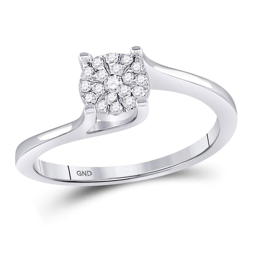 14k White Gold Round Diamond Cluster Bridal Engagement Ring 1/8 Cttw
