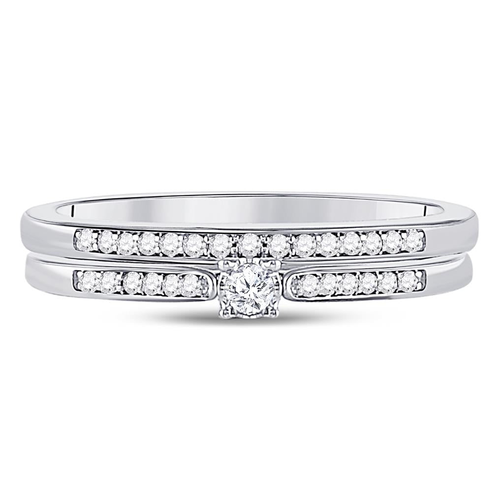14k White Gold Round Diamond Bridal Wedding Ring Set 1/8 Cttw