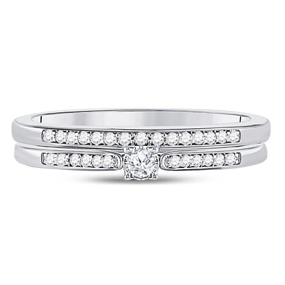 14k White Gold Round Diamond Bridal Wedding Ring Set 1/8 Cttw