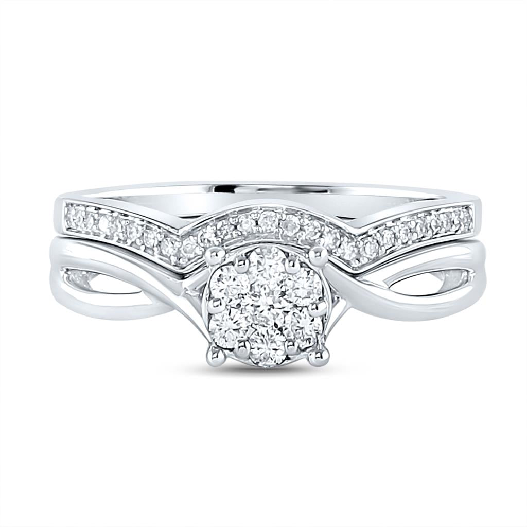 14k White Gold Round Diamond Twist Bridal Wedding Ring Set 1/3 Cttw