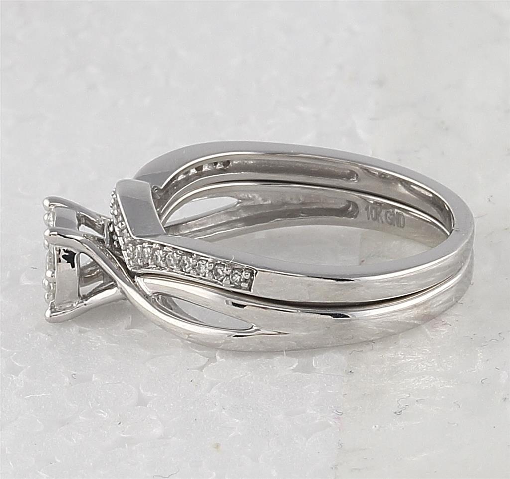 14k White Gold Round Diamond Twist Bridal Wedding Ring Set 1/3 Cttw