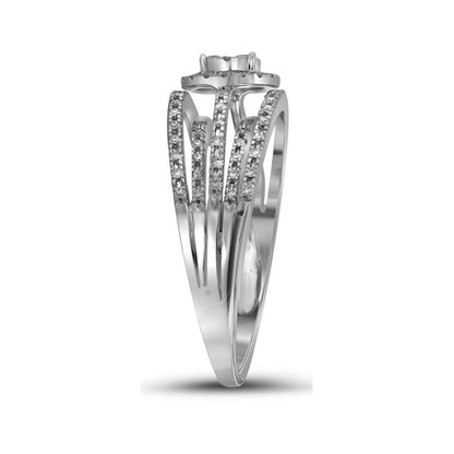 14k White Gold Round Diamond Cluster Bridal Engagement Ring 1/3 Cttw