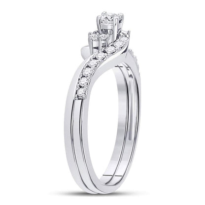 14kt White Gold Round Diamond Bridal Wedding Ring Band Set 1/3 Cttw