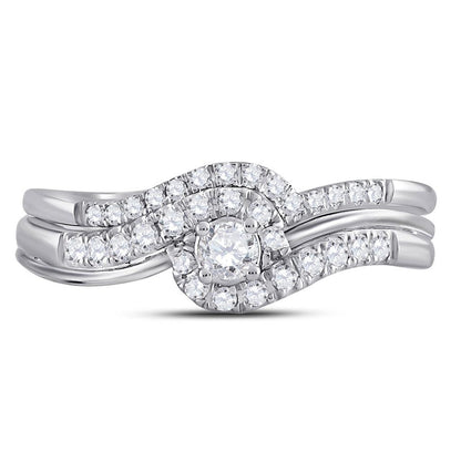 14k White Gold Round Diamond Swirl Bridal Wedding Ring Set 1/3 Cttw