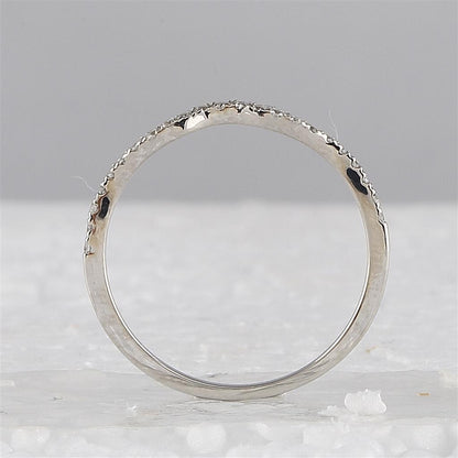 14k White Gold Round Diamond Contoured Stackable Band Ring 1/5 Cttw