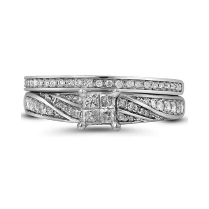 14k White Gold Princess Diamond Bridal Wedding Ring Set 1/2 Cttw